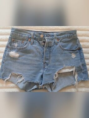 Levi's Light Blue Distressed Denim Jean Shorts